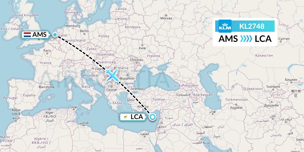 KL2748 KLM Flight Map: Amsterdam to Larnaca