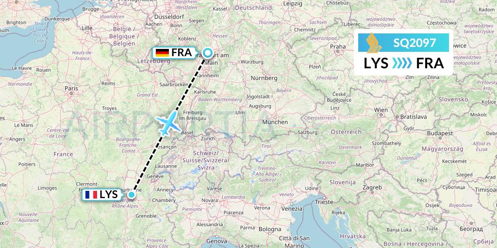 SQ2097 Singapore Airlines Flight Map: Lyon to Frankfurt