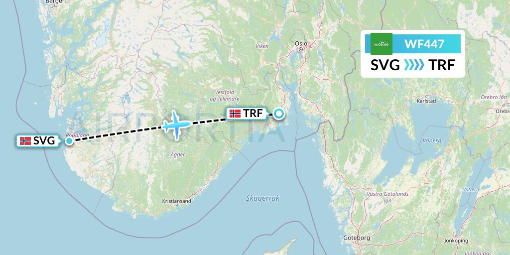 WF447 Wideroe Flight Map: Stavanger to Oslo