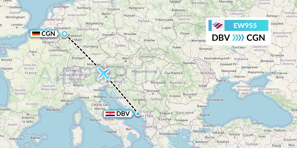 EW955 Eurowings Flight Map: Dubrovnik to Cologne