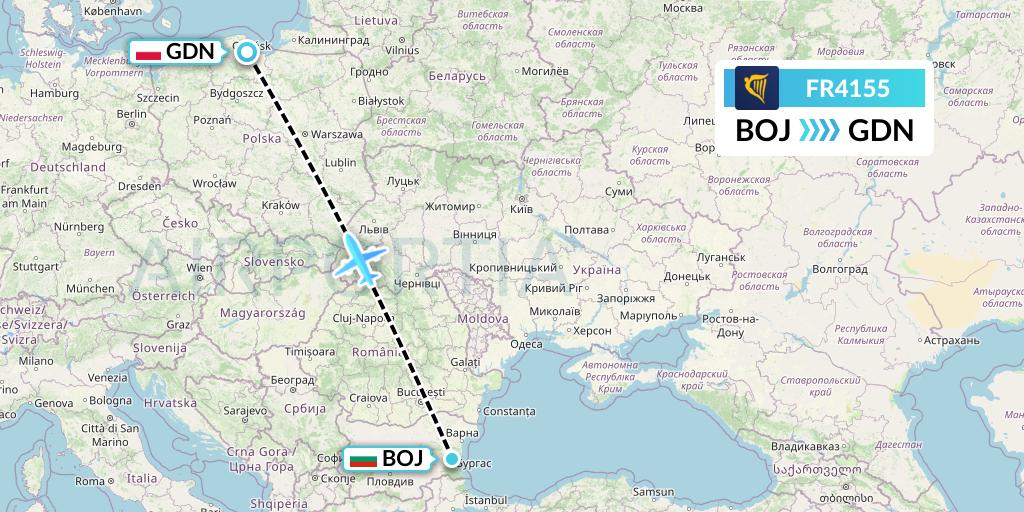 FR4155 Ryanair Flight Map: Burgas to Gdansk
