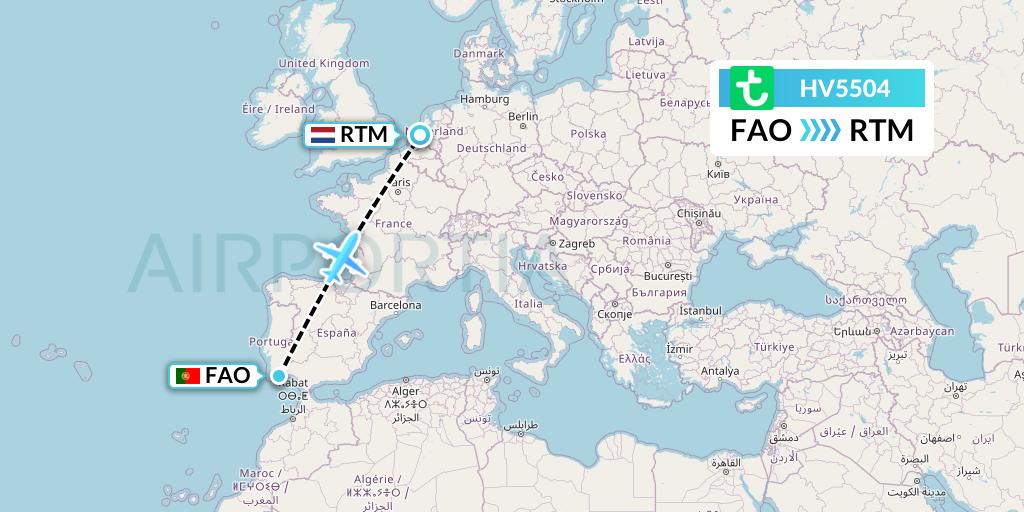 HV5504 Transavia Flight Map: Faro to Rotterdam