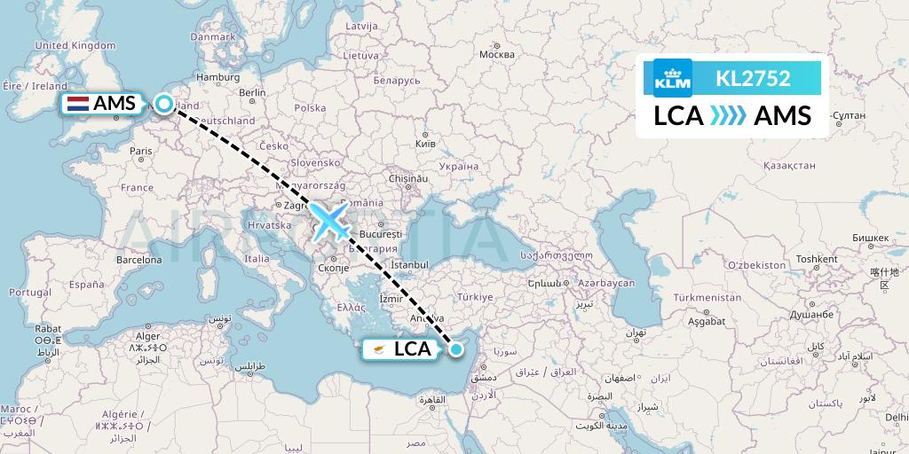 KL2752 KLM Flight Map: Larnaca to Amsterdam