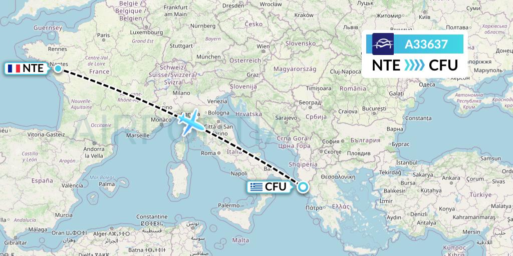 A33637 Aegean Airlines Flight Map: Nantes to Corfu
