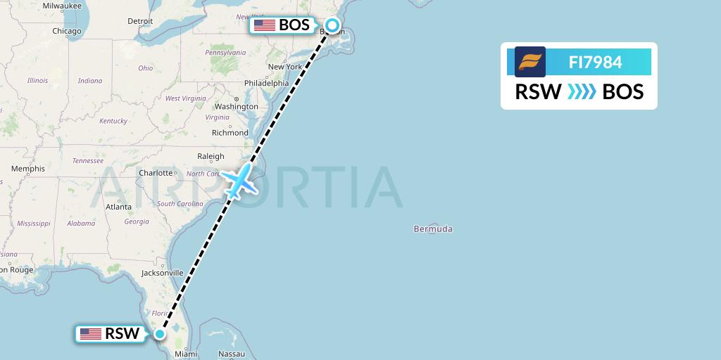 FI7984 Icelandair Flight Map: Fort Myers to Boston