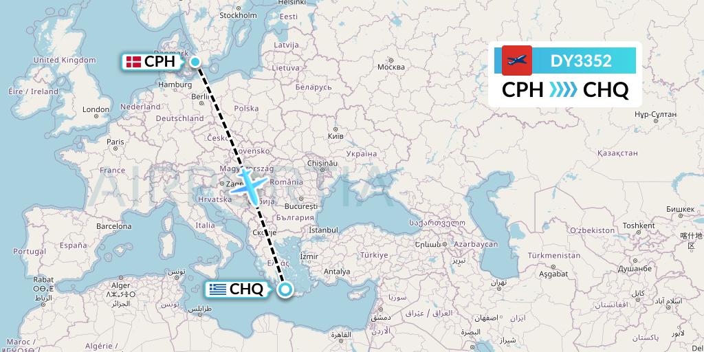 DY3352 Norwegian Flight Map: Copenhagen to Chania