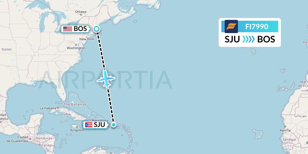 FI7990 Icelandair Flight Map: San Juan to Boston