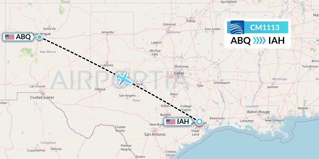 CM1113 Copa Airlines Flight Map: Albuquerque to Houston