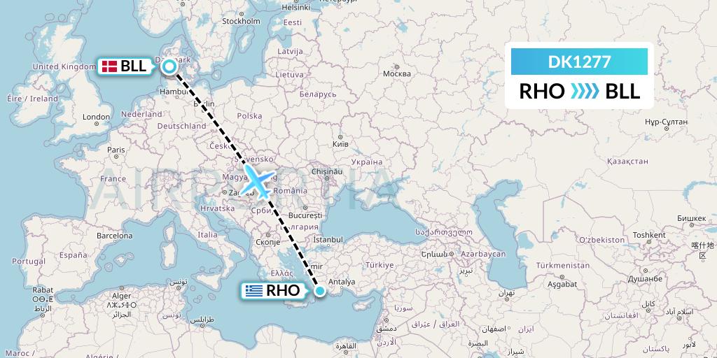DK1277 Thomas Cook Airlines Scandinavia Flight Map: Rhodes to Billund