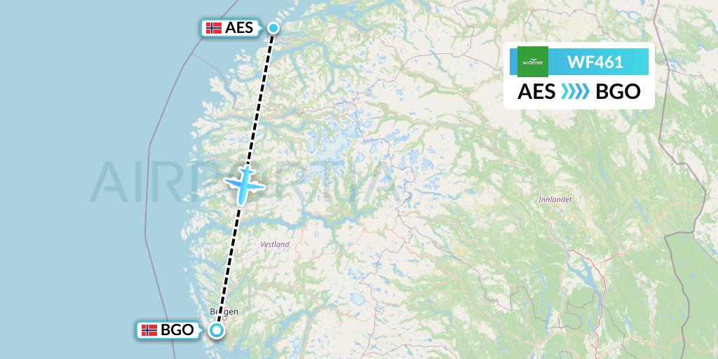 WF461 Wideroe Flight Map: Alesund to Bergen