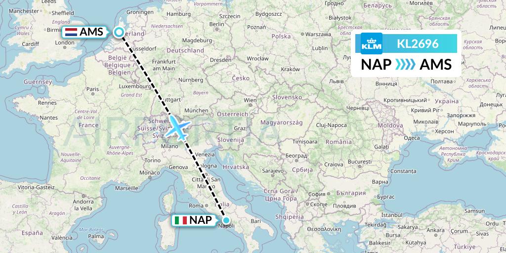 KL2696 KLM Flight Map: Naples to Amsterdam