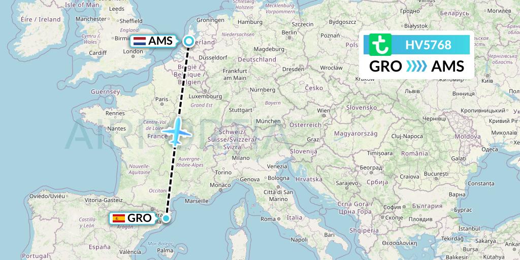 HV5768 Transavia Flight Map: Girona to Amsterdam