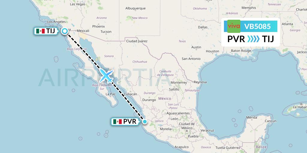 VB5085 VivaAerobus Flight Map: Puerto Vallarta to Tijuana