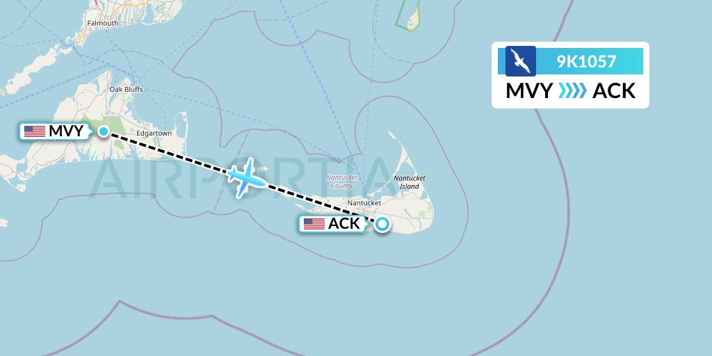 9K1057 Cape Air Flight Map: Martha's Vineyard to Nantucket