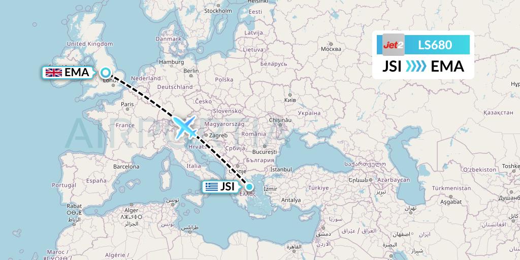 LS680 Jet2 Flight Map: Skiathos to East Midlands