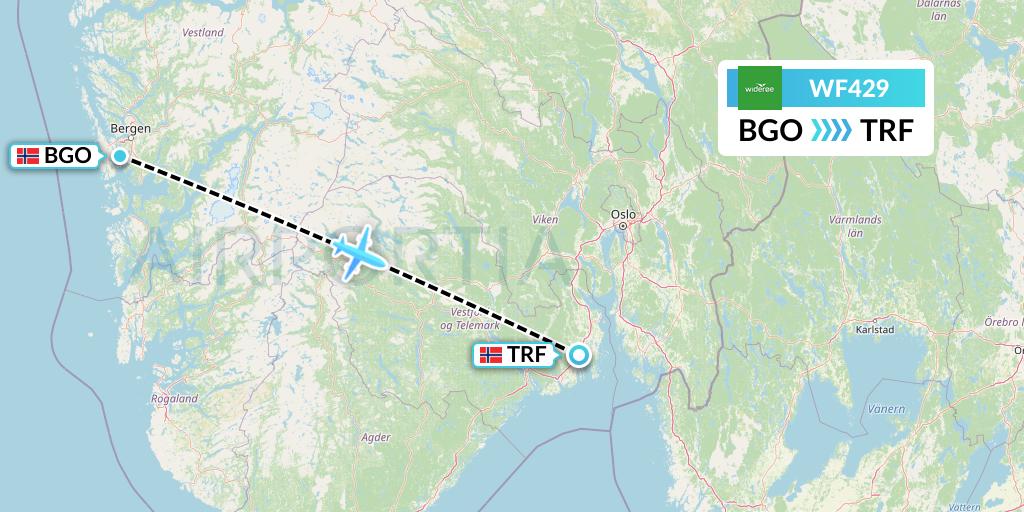 WF429 Wideroe Flight Map: Bergen to Oslo