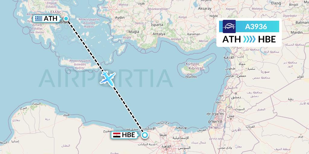 A3936 Aegean Airlines Flight Map: Athens to Alexandria