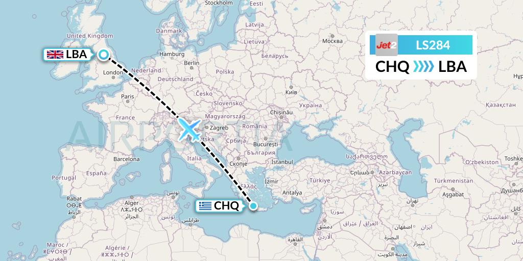 LS284 Jet2 Flight Map: Chania to Leeds