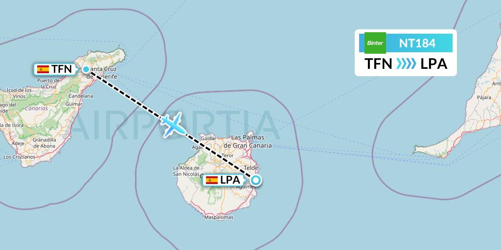 NT184 Binter Canarias Flight Map: Tenerife to Las Palmas