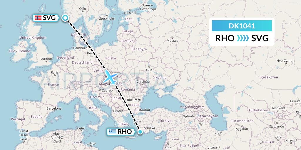 DK1041 Thomas Cook Airlines Scandinavia Flight Map: Rhodes to Stavanger