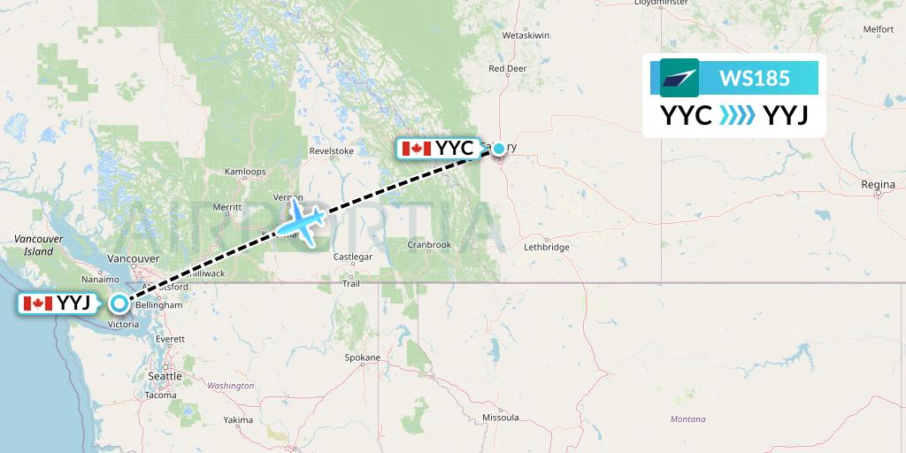 WS185 WestJet Flight Map: Calgary to Victoria