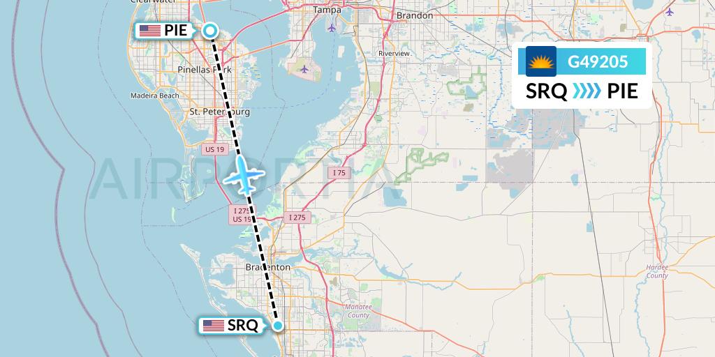G49205 Allegiant Air Flight Map: Sarasota to St. Petersburg