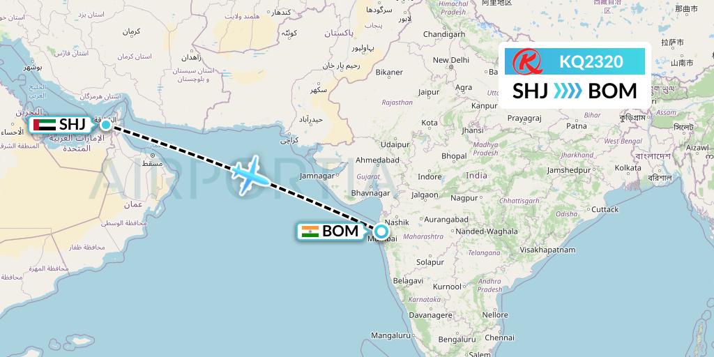 KQ2320 Kenya Airways Flight Map: Sharjah to Mumbai