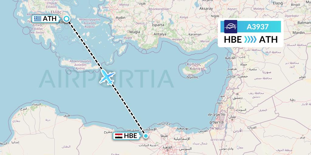 A3937 Aegean Airlines Flight Map: Alexandria to Athens