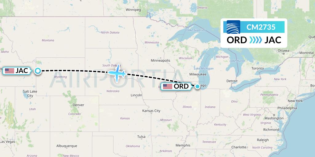 CM2735 Copa Airlines Flight Map: Chicago to Jackson