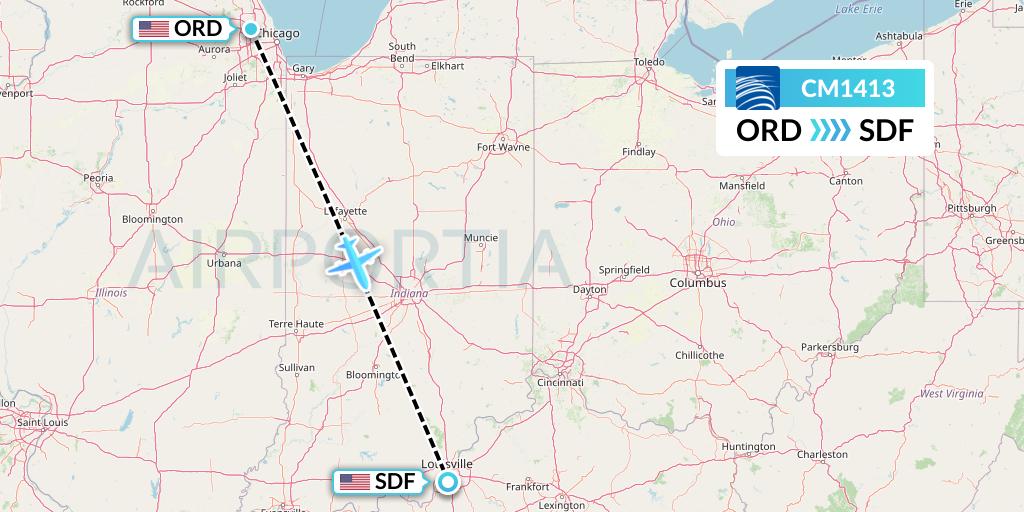 CM1413 Copa Airlines Flight Map: Chicago to Louisville