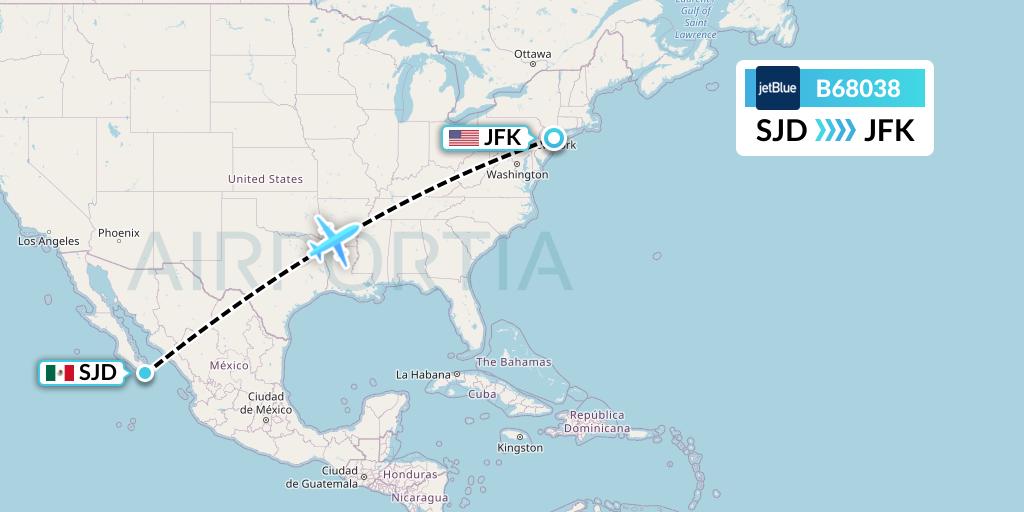 B68038 JetBlue Airways Flight Map: San Jose del Cabo to New York