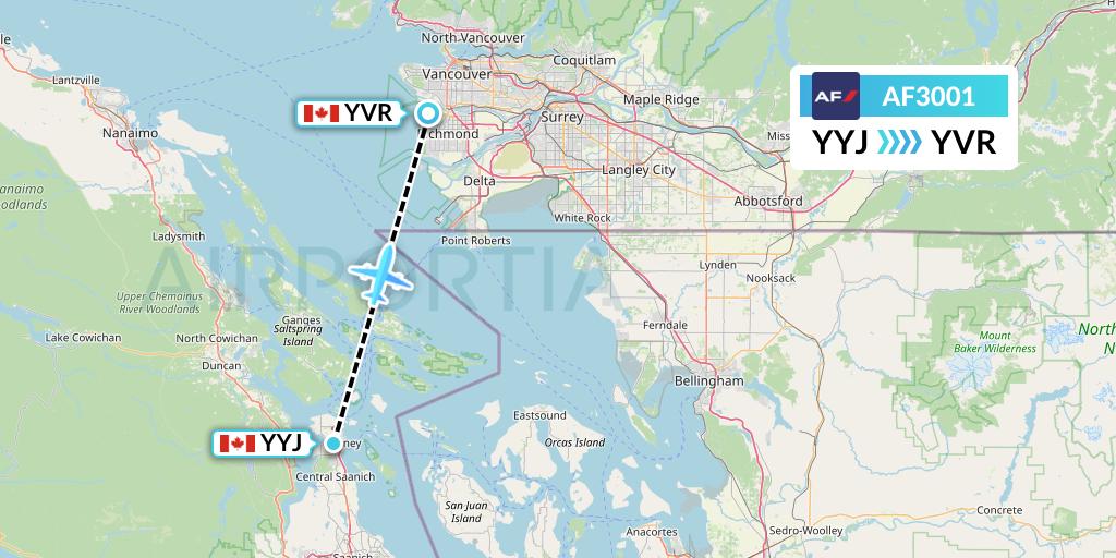 AF3001 Air France Flight Map: Victoria to Vancouver