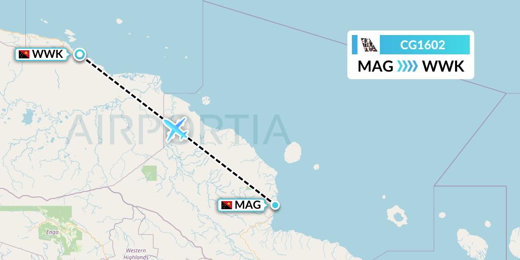CG1602 Airlines PNG Flight Map: Madang to Wewak