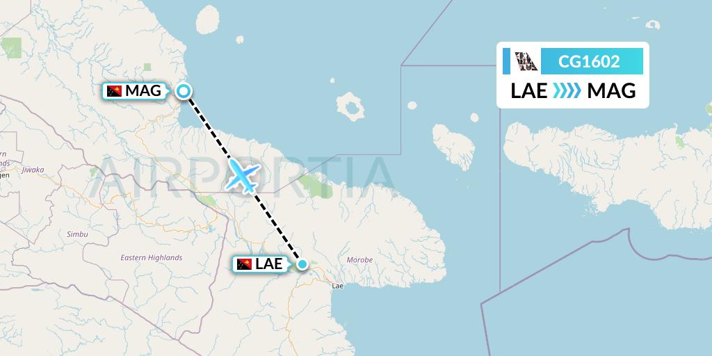 CG1602 Airlines PNG Flight Map: Lae to Madang