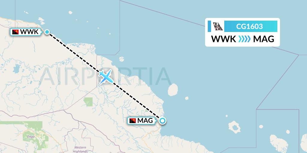 CG1603 Airlines PNG Flight Map: Wewak to Madang