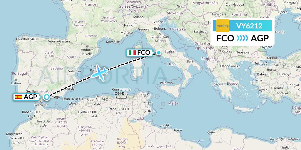 VY6212 Vueling Flight Map: Rome to Malaga