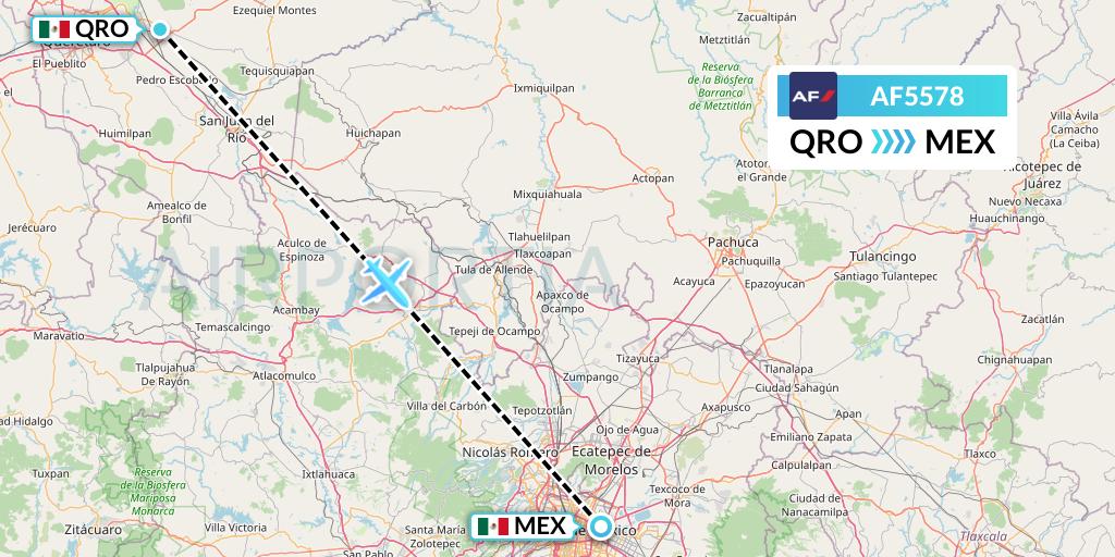 AF5578 Air France Flight Map: Queretaro to Mexico City
