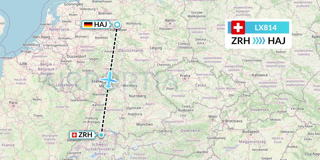LX814 Swiss Flight Map: Zurich to Hannover