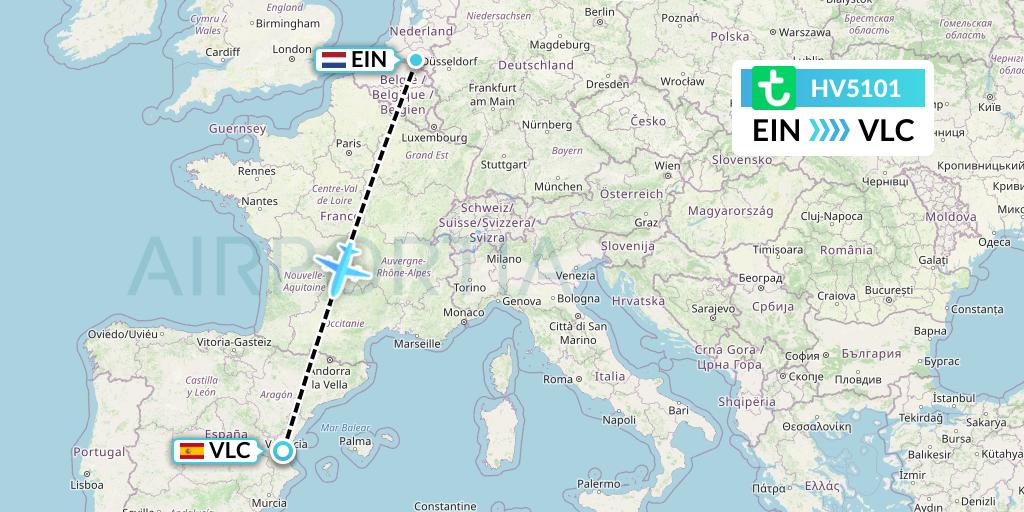 HV5101 Transavia Flight Map: Eindhoven to Valencia