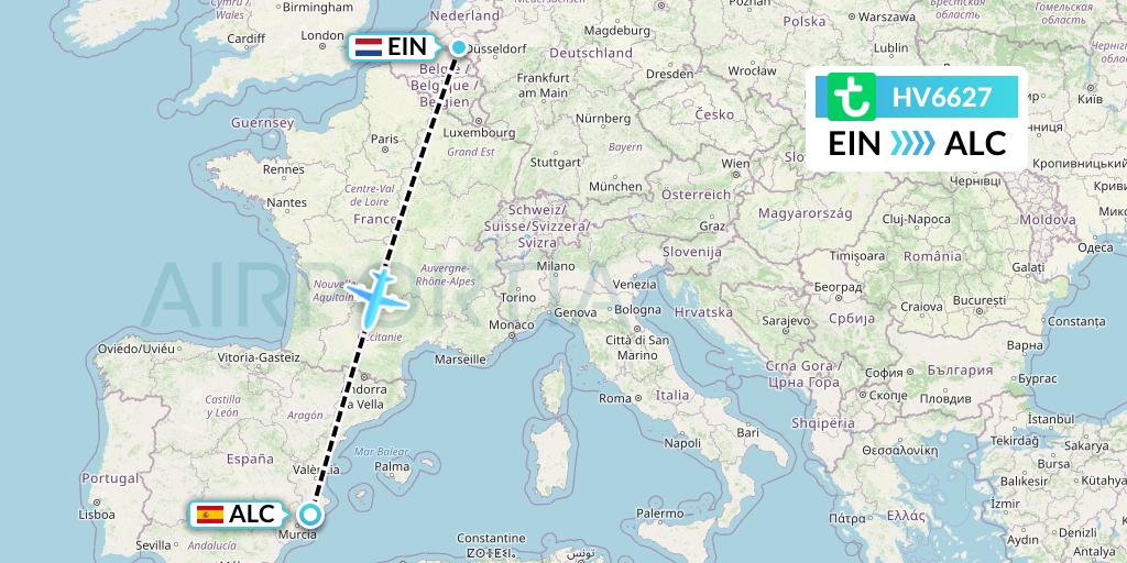 HV6627 Transavia Flight Map: Eindhoven to Alicante