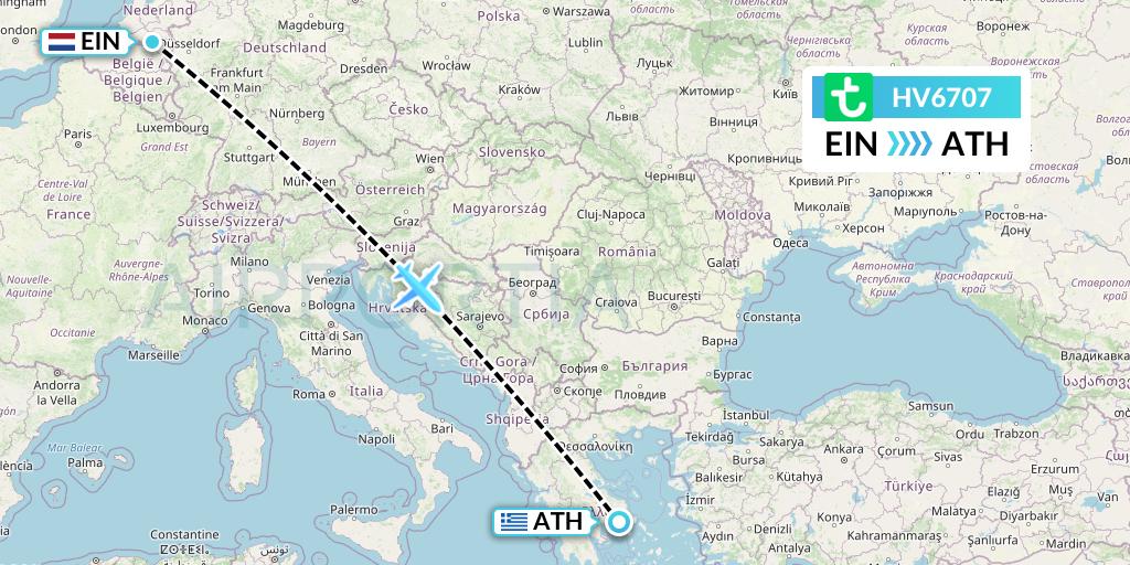 HV6707 Transavia Flight Map: Eindhoven to Athens