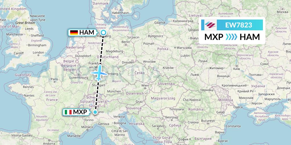 EW7823 Eurowings Flight Map: Milan to Hamburg