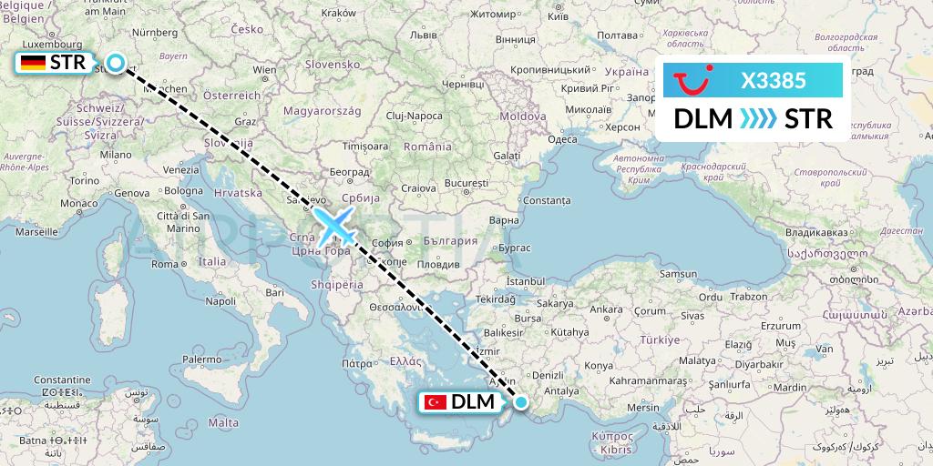 X3385 TUI fly Germany Flight Map: Dalaman to Stuttgart