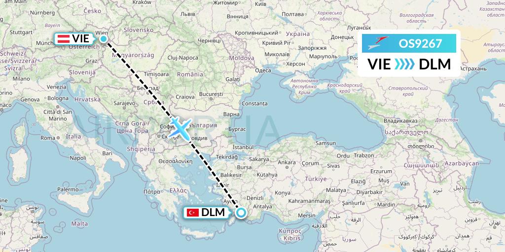 OS9267 Austrian Airlines Flight Map: Vienna to Dalaman