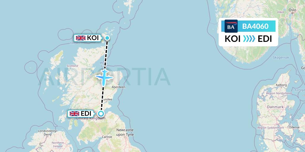 BA4060 British Airways Flight Map: Kirkwall to Edinburgh