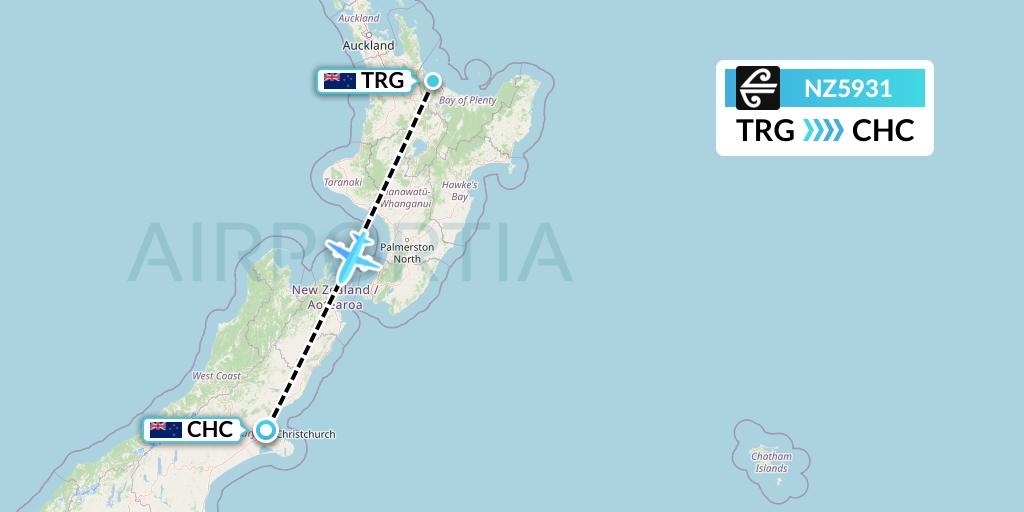 NZ5931 Air New Zealand Flight Map: Tauranga to Christchurch