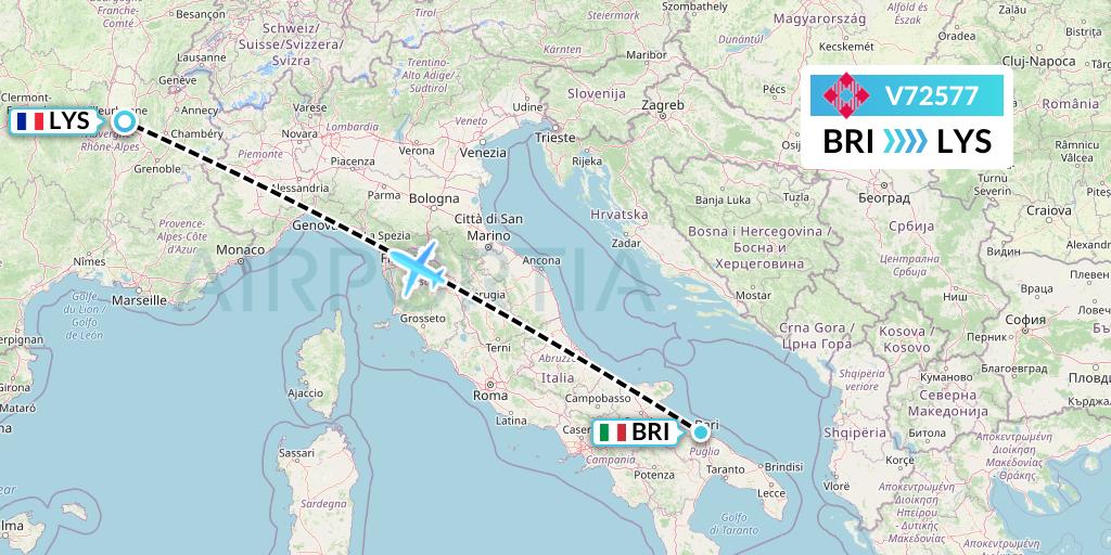 V72577 Volotea Flight Map: Bari to Lyon