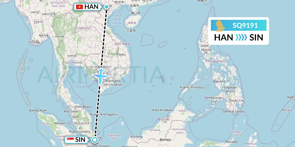 SQ9191 Singapore Airlines Flight Map: Hanoi to Singapore