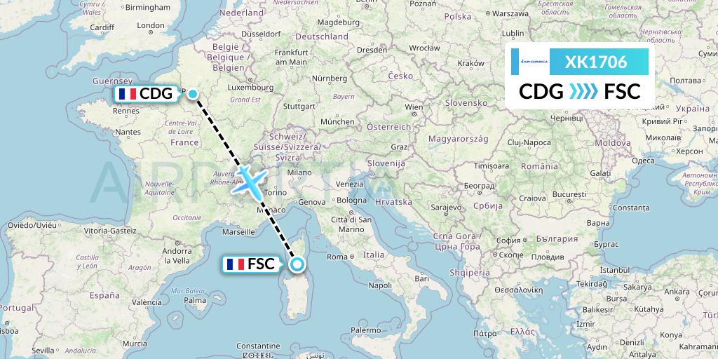 XK1706 Air Corsica Flight Map: Paris to Figari