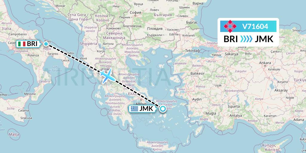 V71604 Volotea Flight Map: Bari to Mykonos